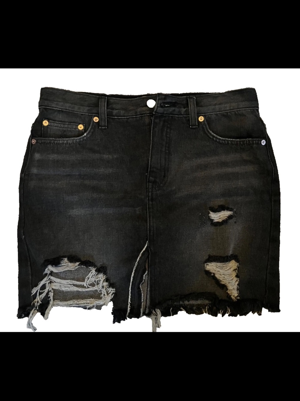 Free People We The Free Black Distressed Raw Hem Denim Skirt Fade Wash Size 26